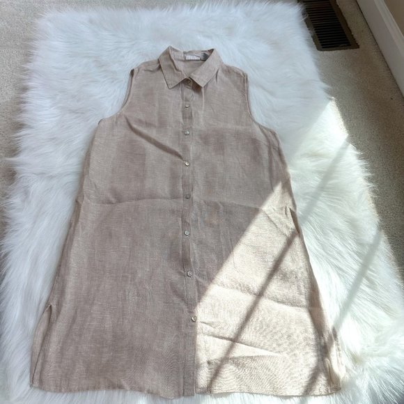 Sigrid Olsen Tops - Sigrid Olsen Tan Linen Sleeveless Button Front Collared Tunic / Shirtdress Sz M